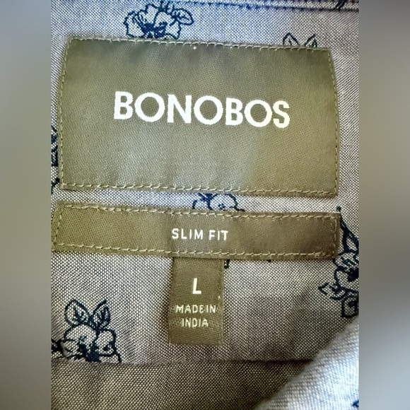 Bonobos Slim Fit Floral Embroidered Button-Down Shirt L Chambray Blue Cotton 🌿 - Picture 3 of 8
